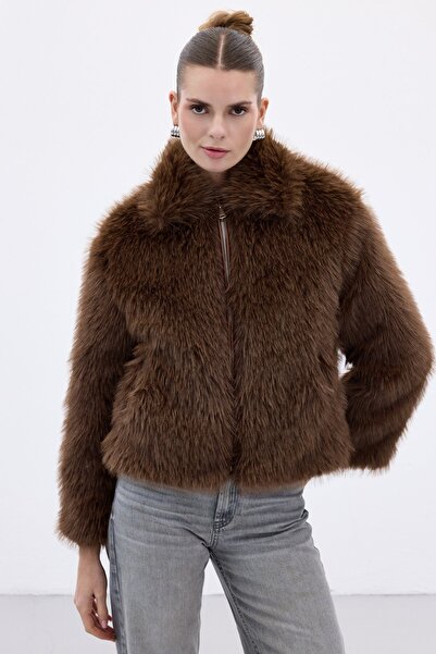 Sateen Blană cu fermoar - maro