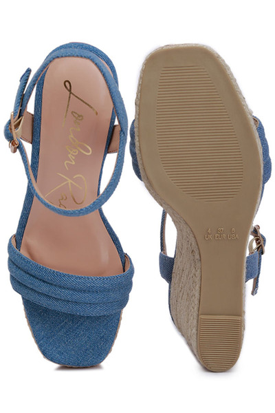 london Rag Women Espadrilles High Wedge Sandals in Denim