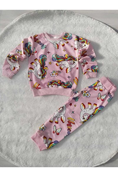 Store Renkli Sevimli At Desenli Kız Çocuk Eşofman Takımı Pijama