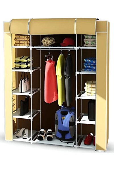 CRN Metal Profilli 12 Raflı 155 Cm Askılıklı Portatif Bez Dolap