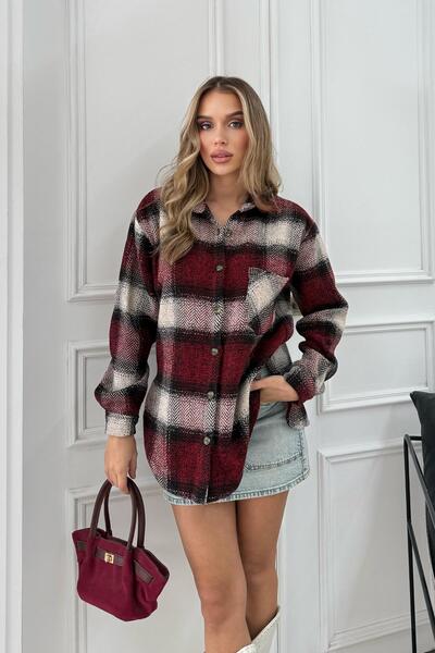 RB CLUB Women's Plaid Pattern Lumberjack Shirt Claret Red