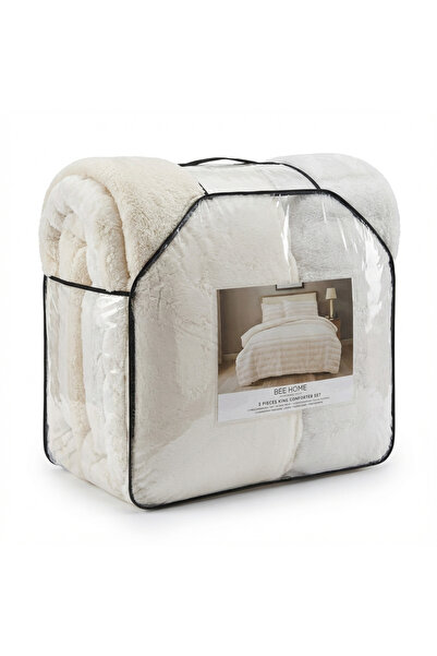 Bee Home Rabbit Fur Cream | 3-Piece Double Duvet Set