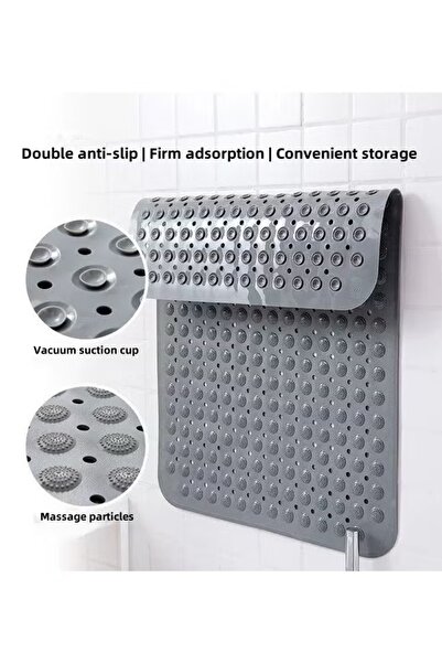 Generic 2PCS Bathtub Mat 36x71cm Anti Slip with Suction Cups and Drain Holes Shower Mat Bath Mat