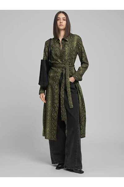 Replay Kadın Siyah Yılan Baskılı Kuşaklı Uzun Elbise