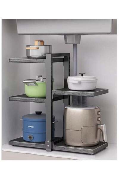 BLOOMING TIME رف تخزين مطبخ قابل للتعديل بخمس طبقات أسفل الحوض مع رف معدني مض...