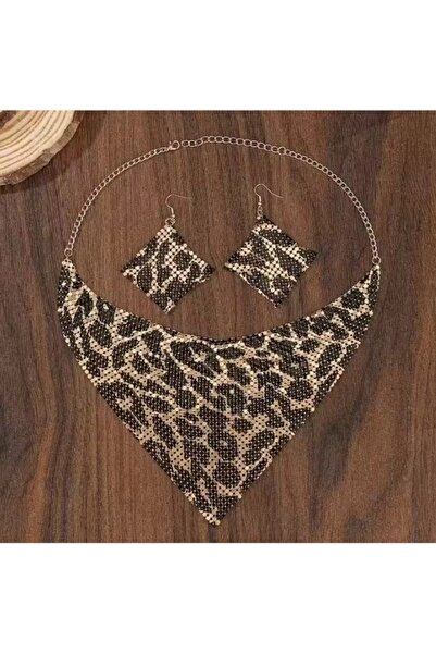 OEM EVNC Elegant Jewelry Set - Leopard Print Scarf-Style Necklace