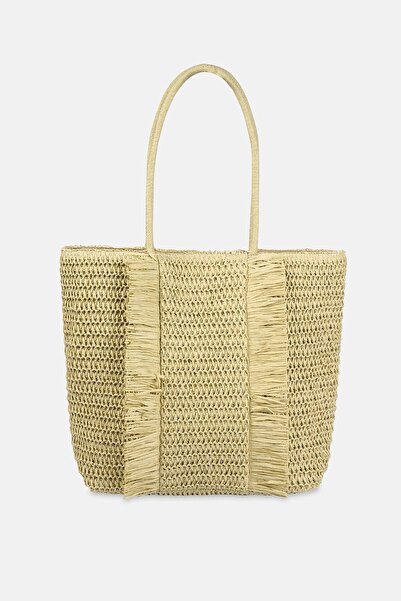 Dagi Ada Çayı Women's Straw Beach Bag with Tassel Detail