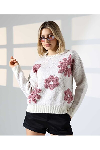 Cemre Life New Deux Women's Floral Embroidered Oversized Sweater
