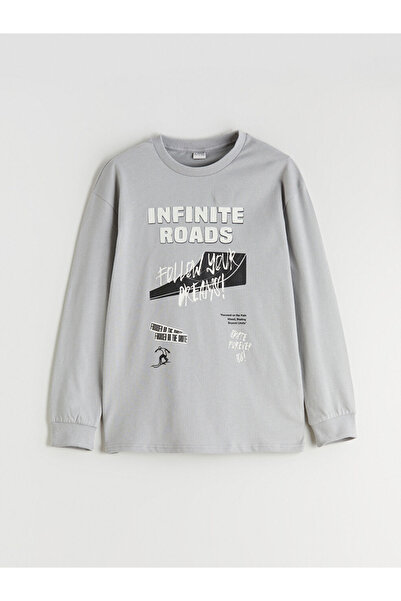 LC Waikiki Παιδικό μπλουζάκι γκρι με λαιμόκοψη για αγόρια