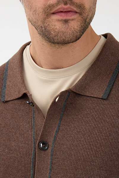 Frappoli Loix Men's Brown Cotton Blend Thessaloniki Knitted Cardigan with Pocket