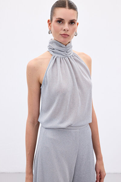 Sateen Αμάνικη γυαλιστερή μπλούζα - Ασημί