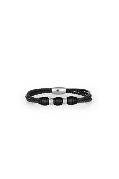 Daniel Klein Black bracelet, Daniel Klein, for men, made of leather, DKJ.4.2153-1