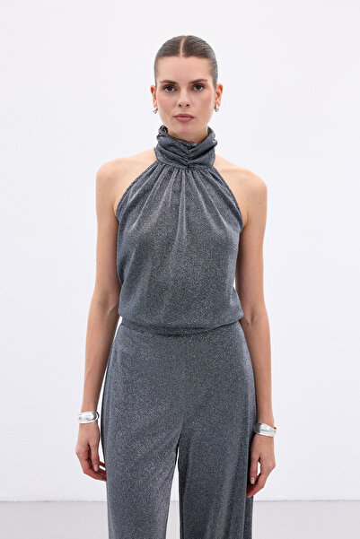 Sateen Αμάνικη γυαλιστερή μπλούζα - Ανθρακί