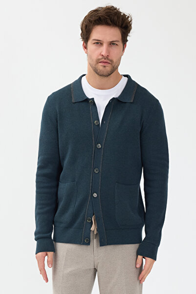 Frappoli Loix Men's Dark Green Cotton Blend Thessaloniki Knitted Cardigan with Bag Pockets