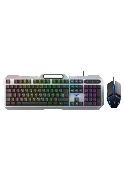 Aula F2023 Gaming Türkçe Q Rainbow Membran 2400DPl Oyuncu Klavye Mouse Set