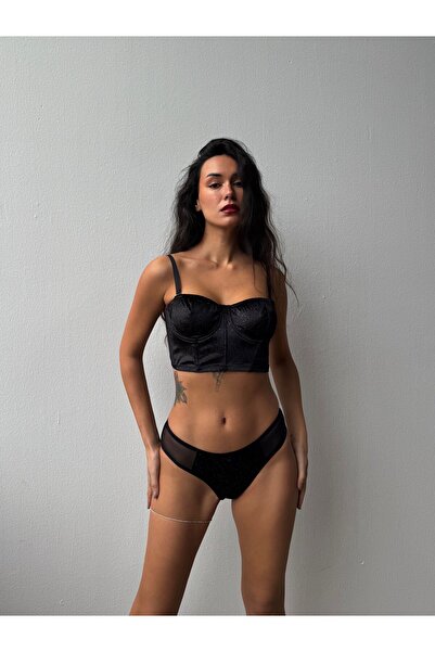 Midnight Bloom Hologram Balenli Kapsız Bralet Takım