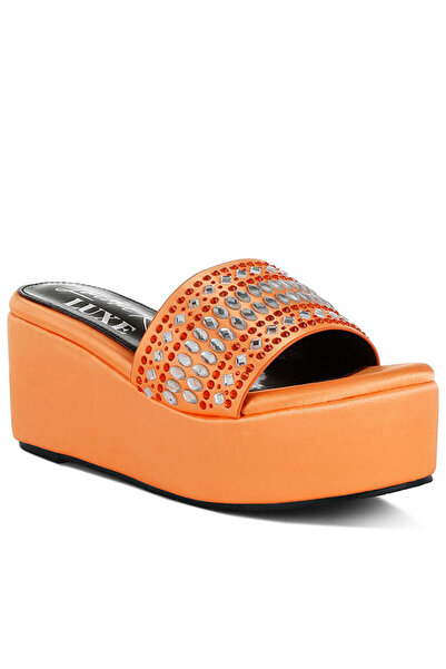 london Rag Women Diamante & Rhinestone Detail Flatform Sandals in Orange