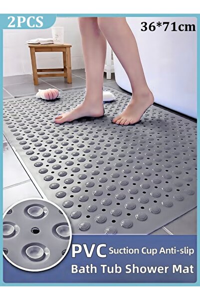 Generic 2PCS Bathtub Mat 36x71cm Anti Slip with Suction Cups and Drain Holes Shower Mat Bath Mat
