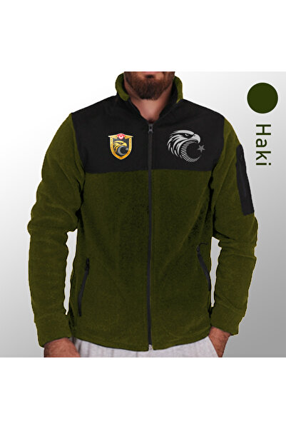 Crea Eymer Wear Turkish Eagles Design Full Zipper Softshell Fleece - Softshell Fleece Coat Khaki