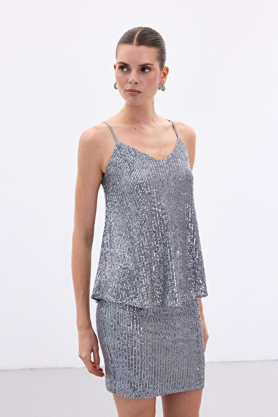 Sateen Блузка з підвісками та паєтками - сіра