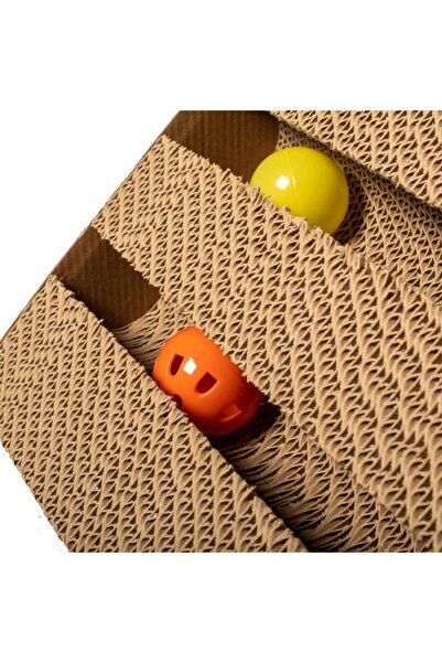 PisiMall Cardboard for sharpening claws and playing, with balls, for cats, 26x23x18 cm