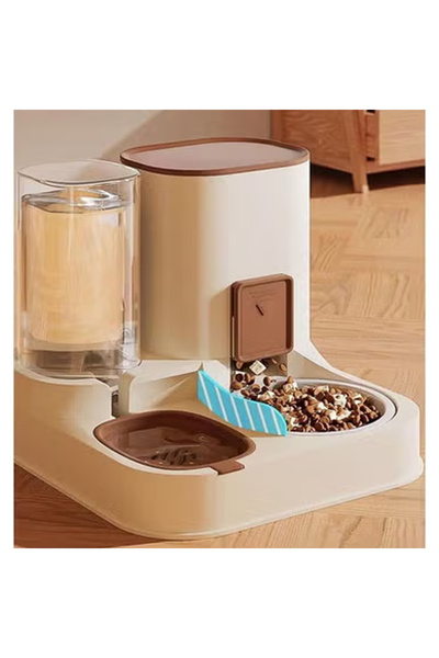 NKX Automatic Pet Food and Water Feeder Gravity Dispenser Brown Set for Cats & Dogs 27x25x27 cm