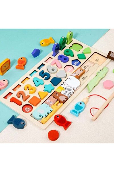 F.A.M.S لوحة ألغاز تعليمية خشبية ٣ في ١ من مونتيسوري - صيد مغناطيسي، أرقام من...