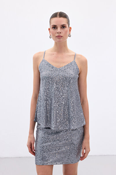 Sateen Блузка з підвісками та паєтками - сіра