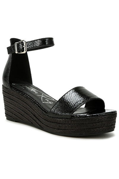 london Rag Women Faux Leather Snake Wedge Espadrilles in Black