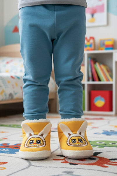 Ekonomik Ayakkabı Çocuk Dinozor Desenli Ev Pandufu – Peluş Tabanlı, Sıcak Tutan Kaymaz Taban Kışlık Panduf