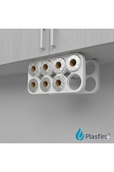Plasfire حامل لفائف المطبخ بلسفاير باللون الأبيض - 8 أقسام (يحتوي على ورق الخ...