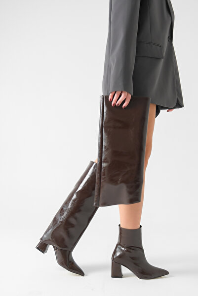 Riccon Detachable Dust Cover Detailed Pointed Toe 2in1 Women's Boots Brown Rustic