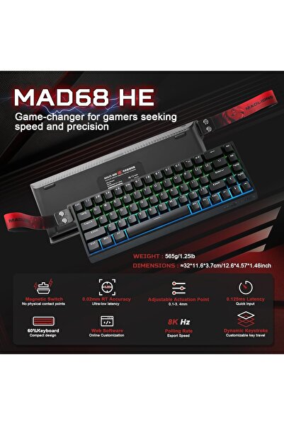 Madlions Mad68 HE RGB Mechanical Keyboard Magnetic Switches Hot Swap 8000hz 0.02mm FPS Gaming Keyboard Black