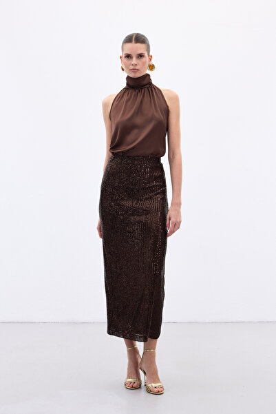 Sateen Φούστα Καρολίνα Μίντι - Καφέ