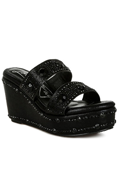 london Rag Women Rhinestone & Diamante Wedge Sandals in Black