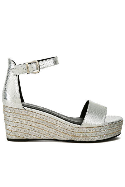 london Rag Women Faux Leather Snake Wedge Espadrilles in Silver