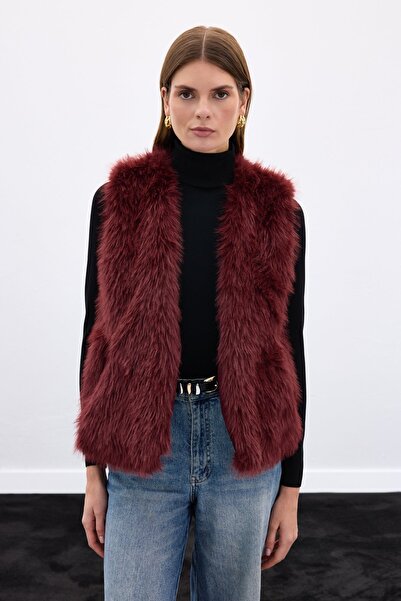 Sateen Sleeveless Long Vest - Burgundy