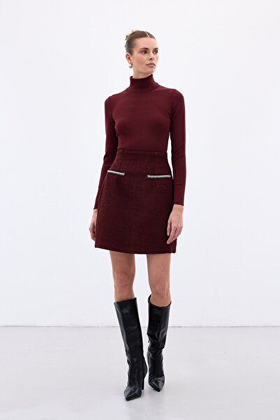 Sateen Φούστα Tweed με λεπτομέρεια αξεσουάρ - Βουργουνδία