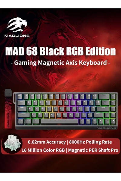 Madlions Mad68 HE RGB Mechanical Keyboard Magnetic Switches Hot Swap 8000hz 0.02mm FPS Gaming Keyboard Black