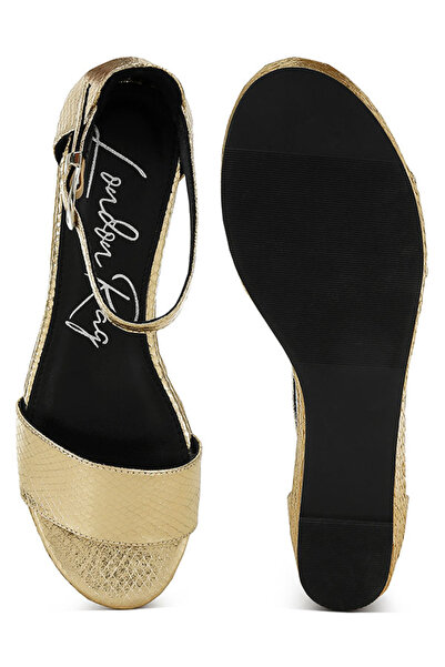 london Rag Women Faux Leather Snake Wedge Espadrilles in Gold