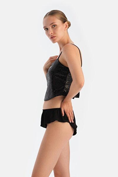 Dagi Black Sequined Crop Top