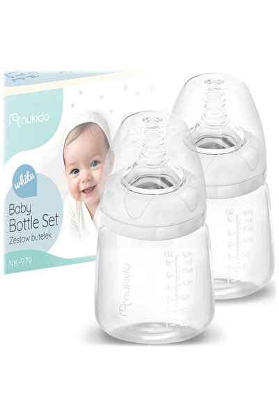 NUKIDO Set 2 biberoane White cu tetina dinamica,capacitate 180ml,fara BPA,compatibile cu masina de v