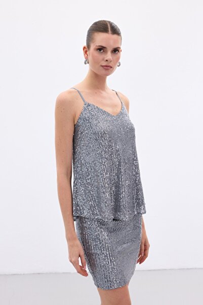 Sateen Блузка з підвісками та паєтками - сіра