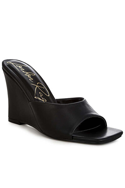 london Rag Women Recycled Faux Leather Wedge Sandals in Black