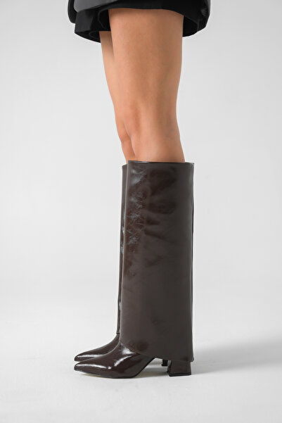 Riccon Detachable Dust Cover Detailed Pointed Toe 2in1 Women's Boots Brown Rustic