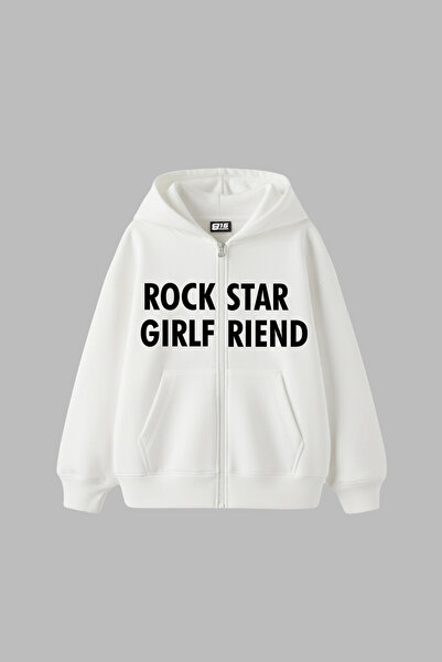 Sokak Butik Λευκό φούτερ με φερμουάρ Rockstar Girlfriend με κουκούλα Unisex