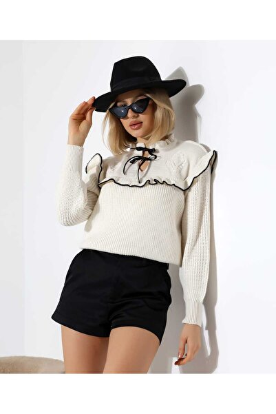 Cemre Life New Deux Women's Bow Ruffle Collar Knitwear