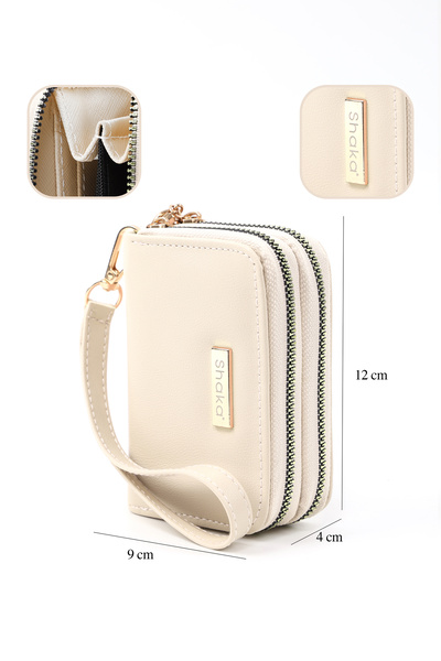 SHAKA Krem Shk266 Faux Leather Wallet with 9 Compartments, Zipper Closure, Card Holder and Coin Compartment