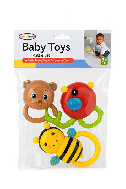 BaoBao Set de jucării zornăitoare pentru bebeluși, 3 piese, 23x21 cm, culori ...