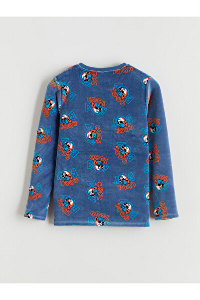 LC Waikiki Kids Blue Crew Neck Velvet Boys Pajama Set